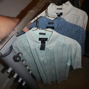 Lot 3 Liz Claiborne Silk Shirts Button Short Sleeve Jaccard Palms Mens Small EUC